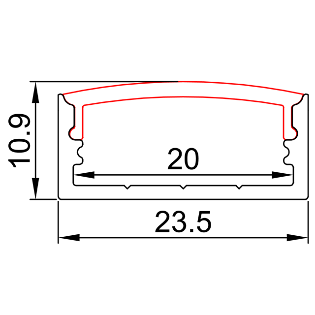W23.5mm * H10.9mm (العرض الداخلي 20 مم) الألومنيوم الشخصي LED بدون جناح