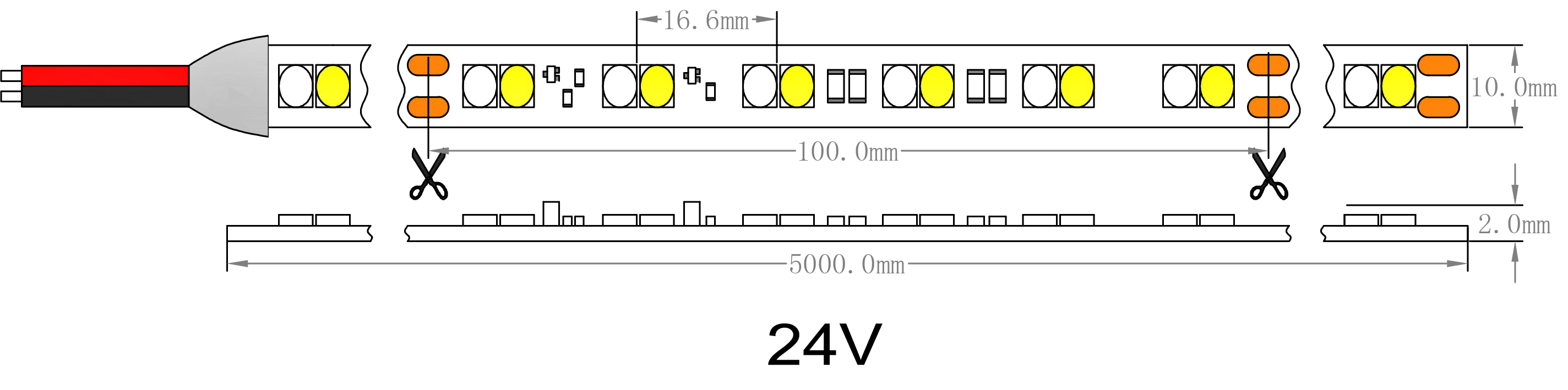 Dim to Warm LED Strip Light Dimensions