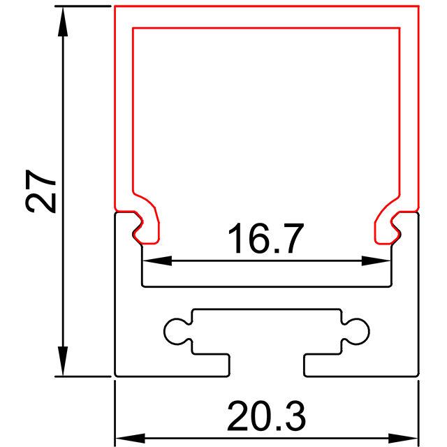 W20.3mm * H27mm (العرض الداخلي 16.7mm) الألومنيوم الشخصي LED