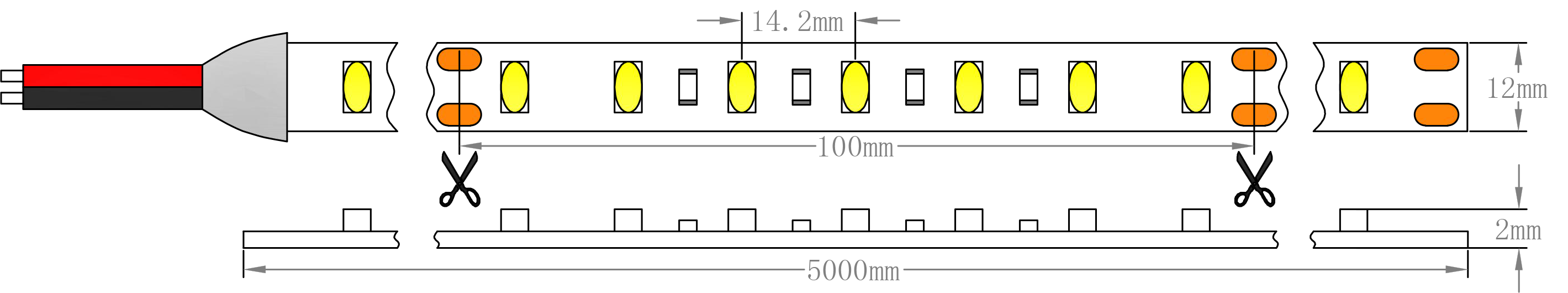 SMD2835 14.4W LED أبعاد شريط الضوء