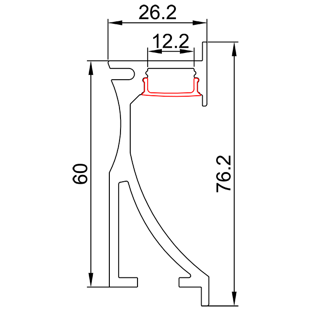 W26.2mm * H60mm (العرض الداخلي 12.2mm) قطاع ألومنيوم LED